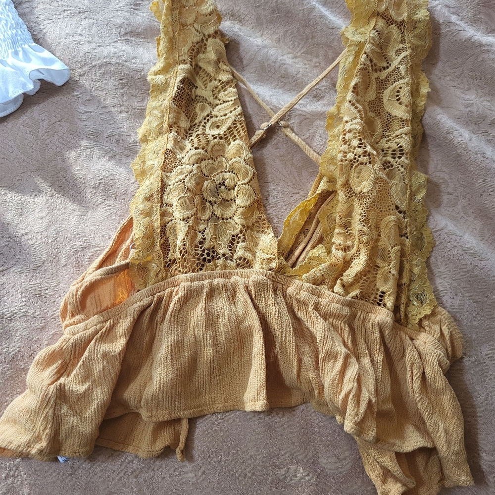 Forever 21 mustard yellow and 1 other crop top women's M #1626/27 - Picture 4 of 6
